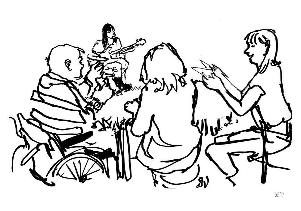 Illustration av personer som sitter i en cirkel