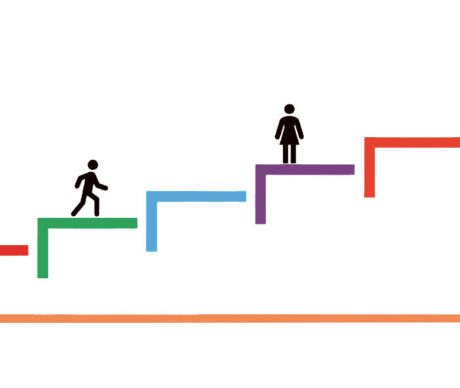 Steg för steg kan personalen lära sig mer om att förebygga hälsorisker hos äldre, med ­Kunskapstrappan som hjälp. Illustrationen är ­hämtad från avhandlingens omslag – se ref.